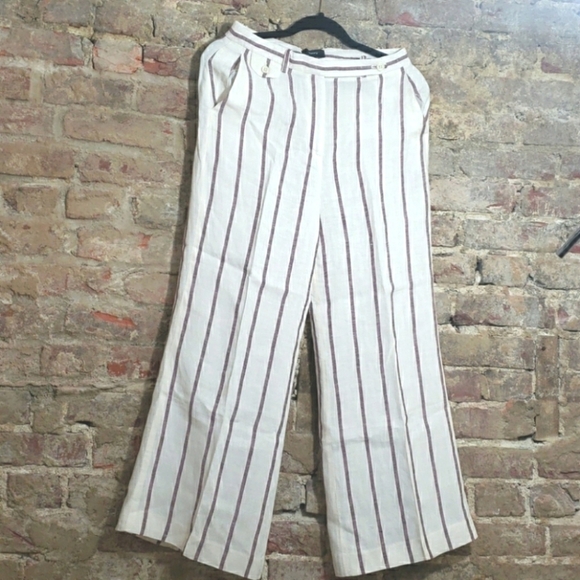 Theory linen ladies pant wide leg size 4 striped - Picture 1 of 8